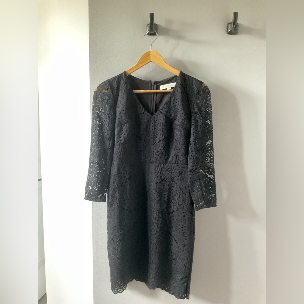 LOFT Black Lace Long Sleeve Dress